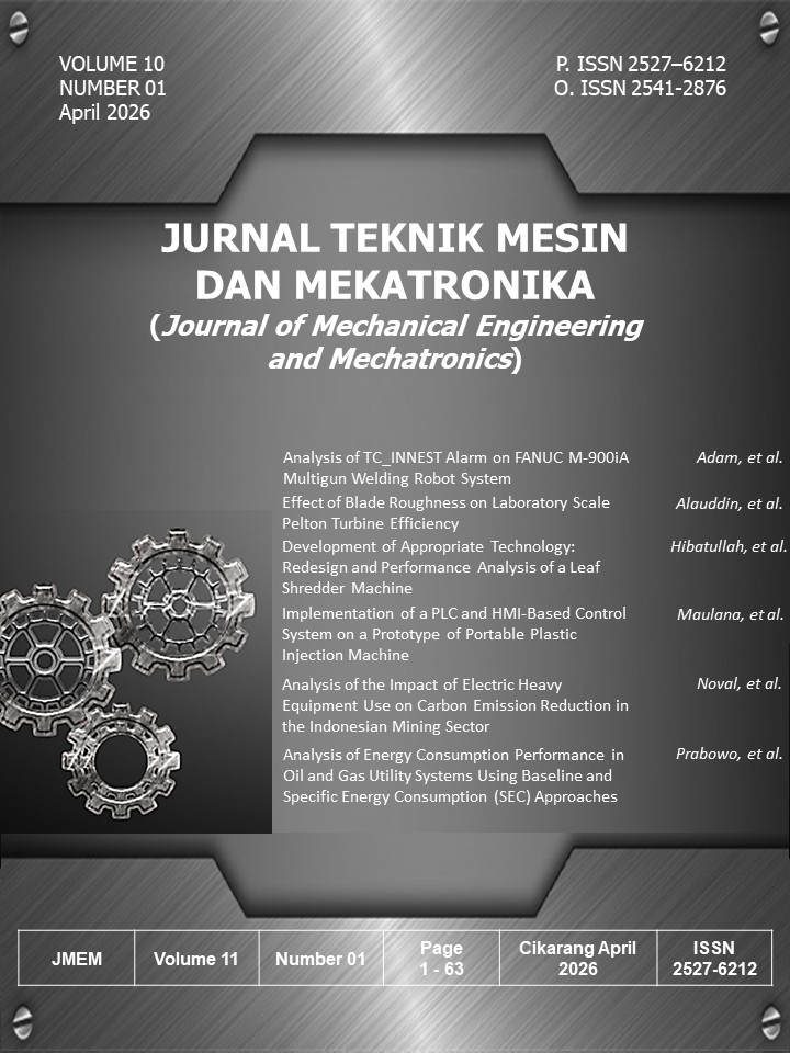 					View Vol. 11 No. 01 (2026): Jurnal Teknik Mesin dan Mekatronika (Journal of Mechanical Engineering and Mechatronics)
				